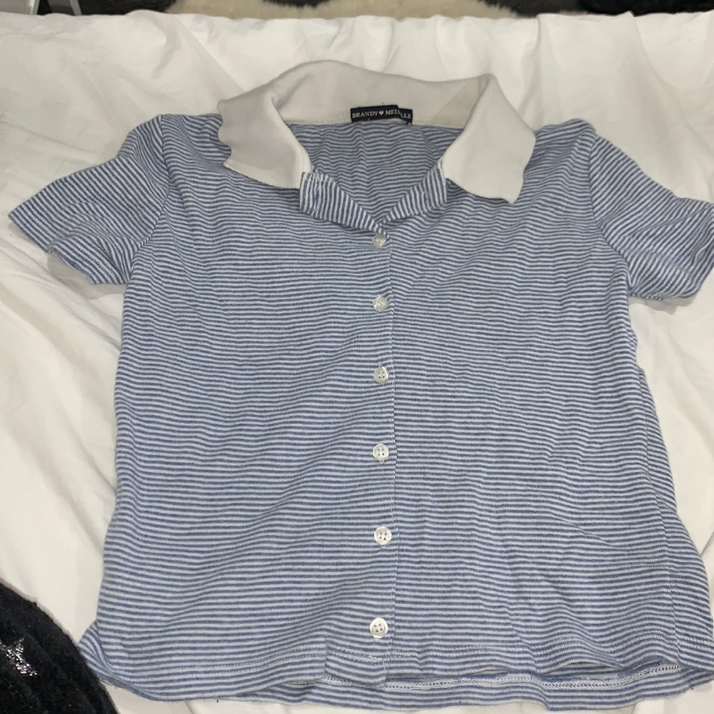 Blue and white stripe button down with collar.